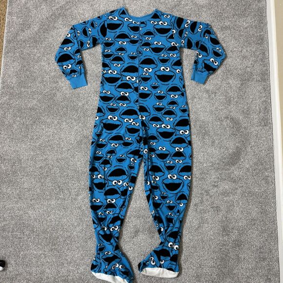 Sesame Street Cookie Monster Pajamas Womens Small Blue Fleece Footed One-piece - Picture 1 of 15